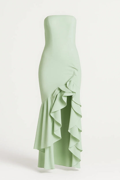 Robe Maxi Femme - Bustier Droit Volants Cascade Fente | Soirée