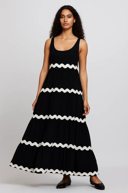 Robe Maxi Femme - Étagée Sans Manches Bordures Ondulées | Été