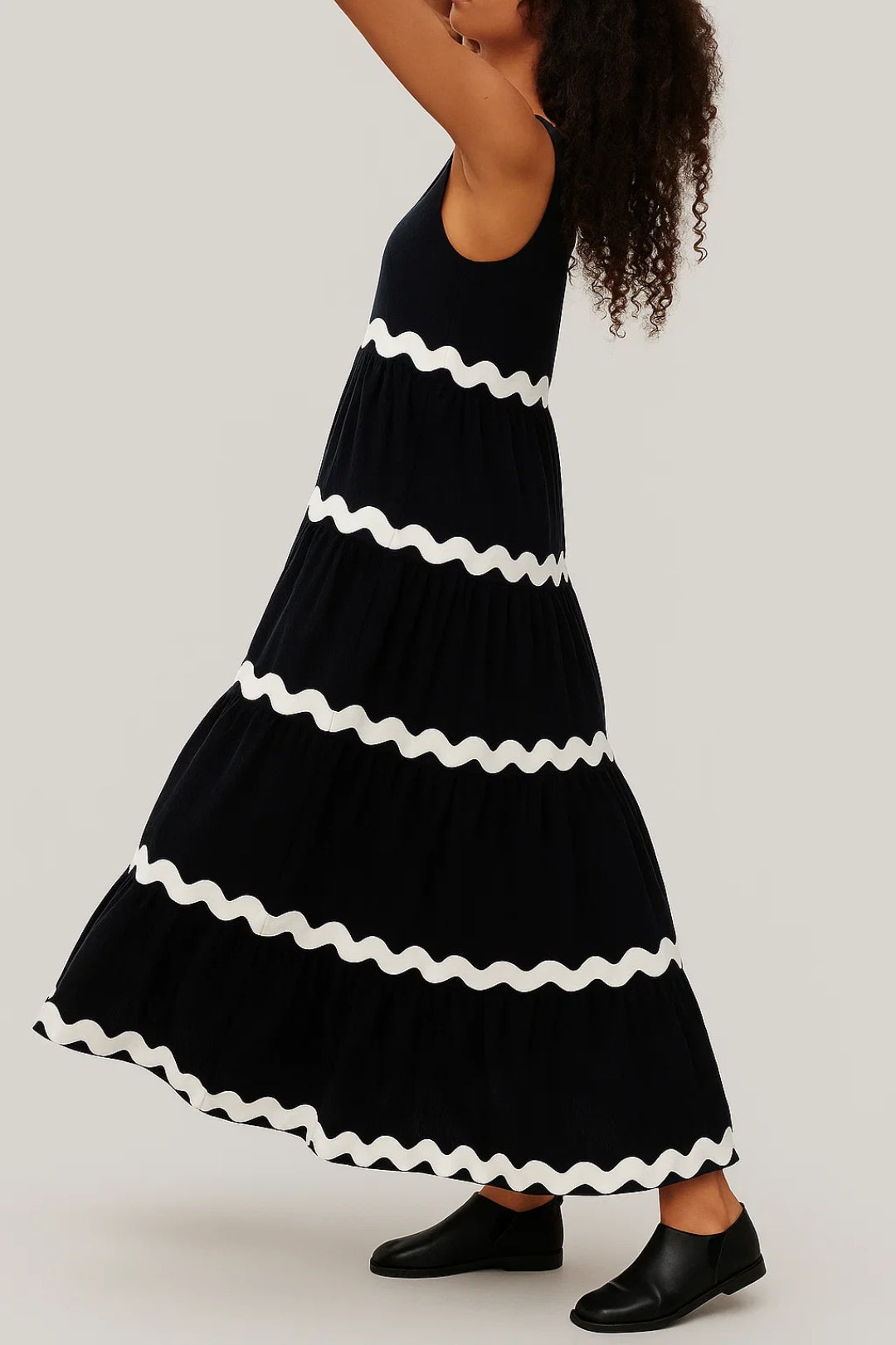 Robe Maxi Femme - Étagée Sans Manches Bordures Ondulées | Été