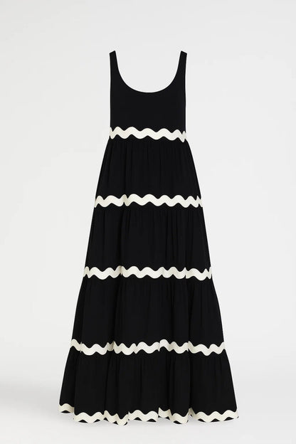 Robe Maxi Femme - Étagée Sans Manches Bordures Ondulées | Été