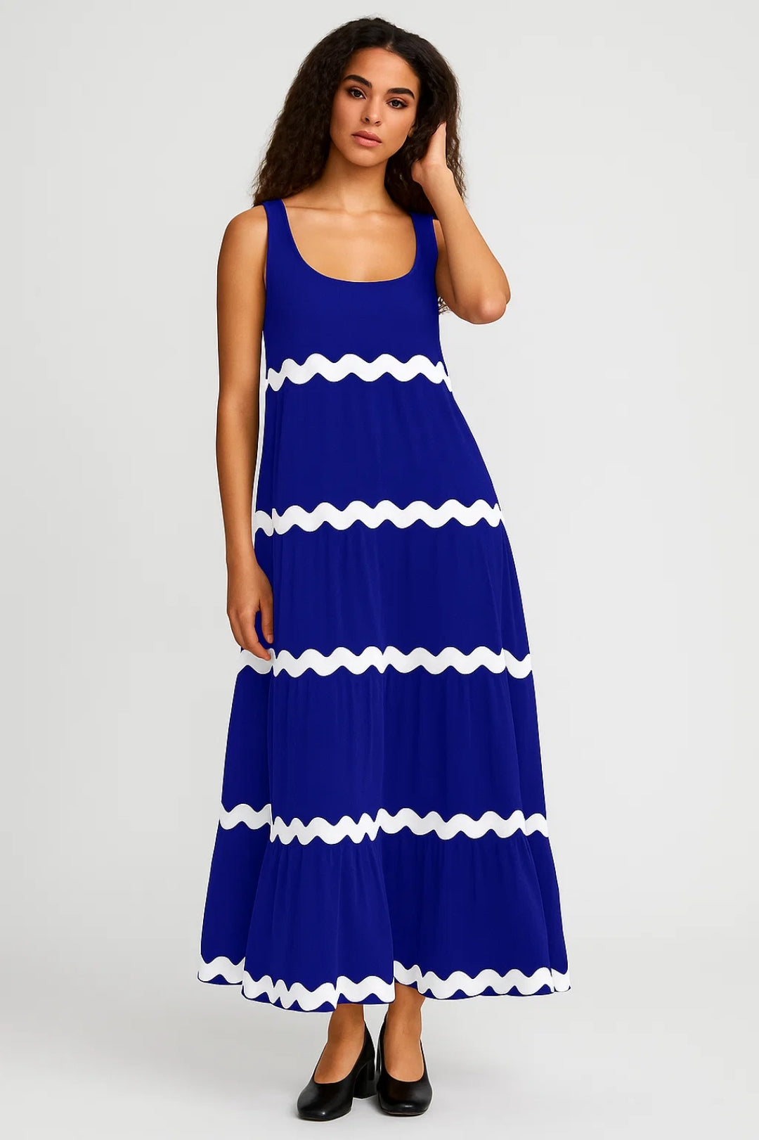Robe Maxi Femme - Étagée Sans Manches Bordures Ondulées | Été