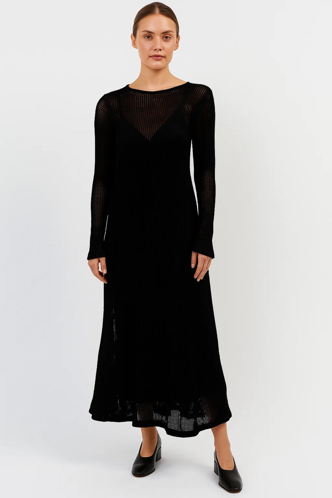 Robe Maxi Femme - Manches Longues Résille Coupe Évasée | Chic