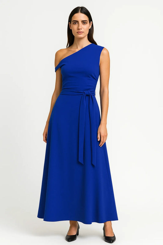 Robe Maxi Femme - One Shoulder Ceinturée Évasée | Élégante