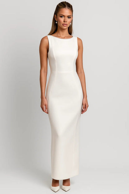 Robe Maxi Femme - Col Bateau Sans Manches Ajustée | Chic