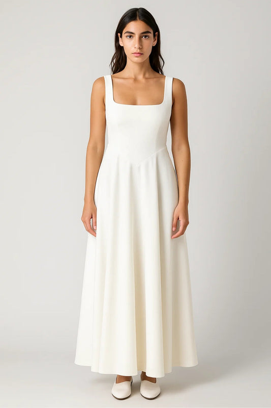 Robe Maxi Femme - Bretelles Larges Encolure Carrée Évasée | Chic