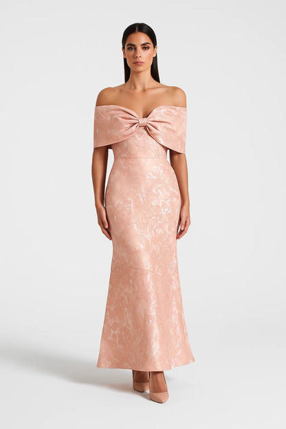 Robe Maxi Femme - Épaules Dénudées Noeud Sirène Jacquard | Soirée