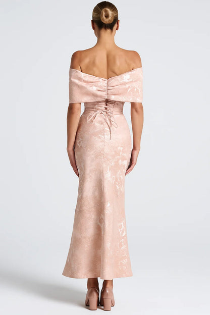 Robe Maxi Femme - Épaules Dénudées Noeud Sirène Jacquard | Soirée