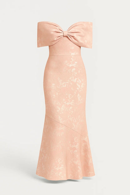 Robe Maxi Femme - Épaules Dénudées Noeud Sirène Jacquard | Soirée