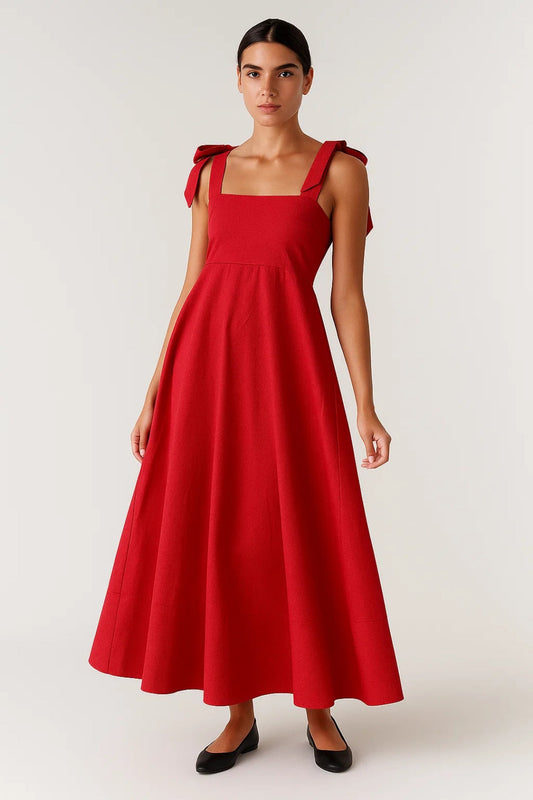 Robe Maxi Femme - Bretelles Nouées Taille Cintrée Évasée | Été