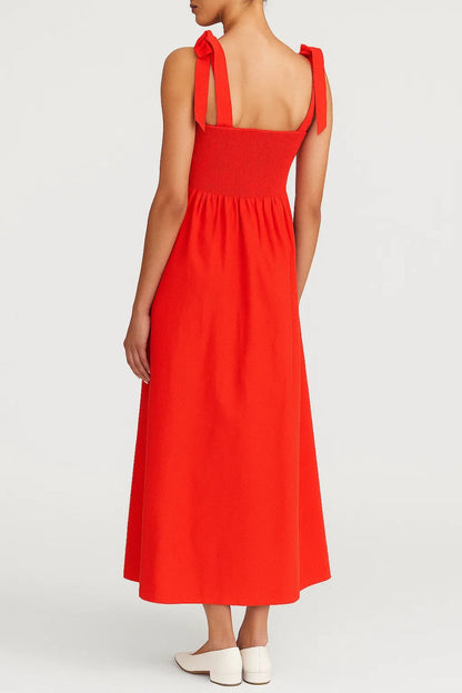 Robe Maxi Femme - Bretelles Nouées Taille Cintrée Évasée | Été