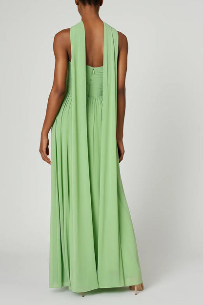 Robe Maxi Femme - Bustier Noeud Jupe Plissée Col Noué | Élégante