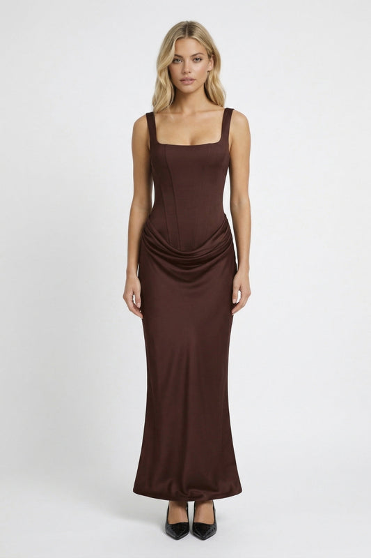 Robe Maxi Femme - Bustier Corseté avec Jupe Drapée | Élégant