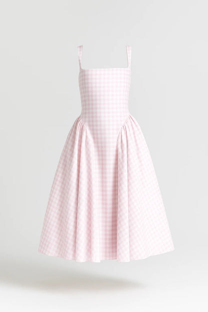 Robe Midi Femme - Bretelles Larges Carreaux Évasée | Élégante