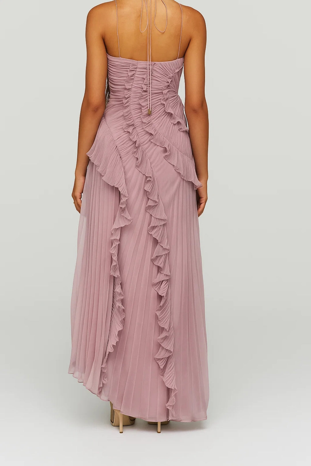 Robe Maxi Femme - Halter Plissée Volants Asymétrique | Élégante