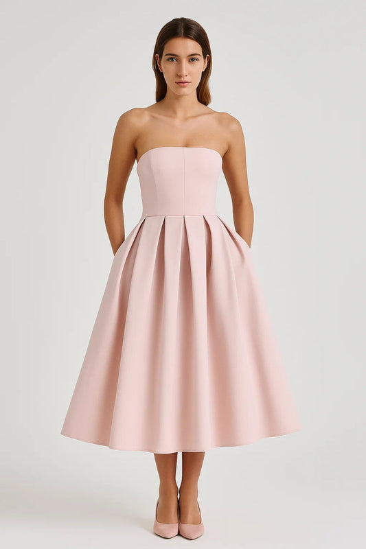 Robe Midi Femme - Bustier Jupe Évasée Plissée | Élégante
