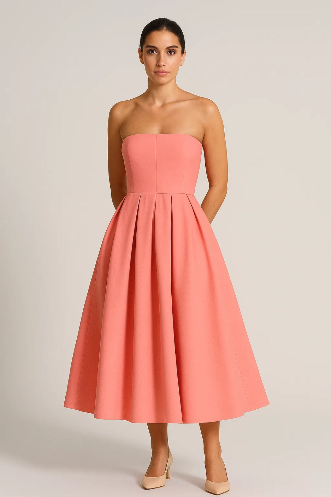 Robe Midi Femme - Bustier Jupe Évasée Plissée | Élégante
