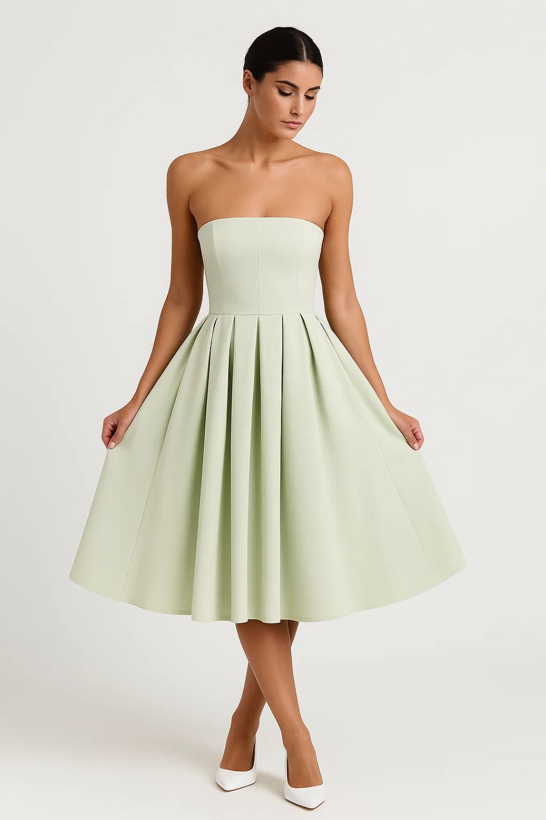 Robe Midi Femme - Bustier Jupe Évasée Plissée | Élégante