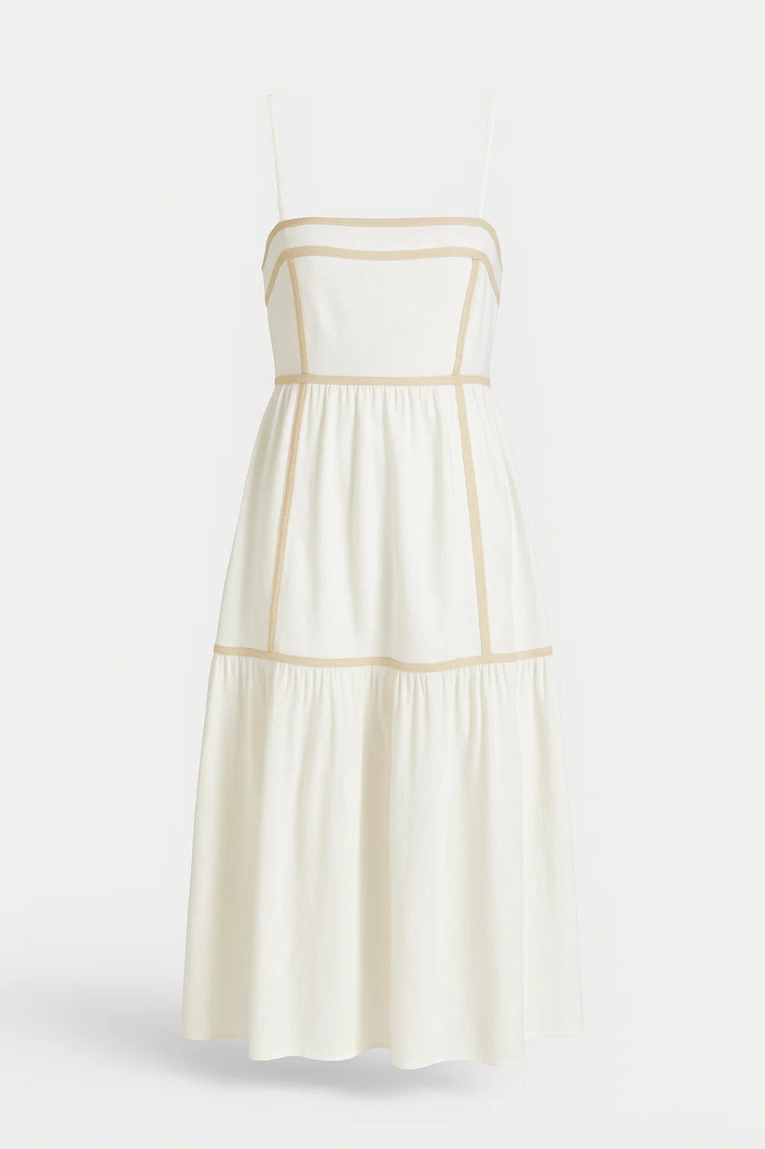 Robe Midi Femme - Bretelles Fines Étagée Bordures Dorées | Été