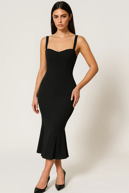 Robe Midi Femme - Bustier Bretelles Larges Sirène Gainante | Chic