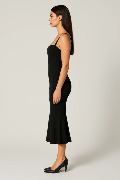 Robe Midi Femme - Bustier Bretelles Larges Sirène Gainante | Chic