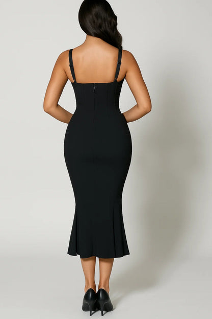 Robe Midi Femme - Bustier Bretelles Larges Sirène Gainante | Chic