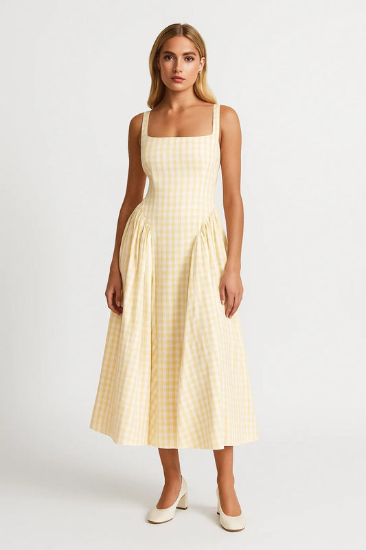 Robe midi Femme - À Carreaux Vichy Bretelles Ajustables | Estivale