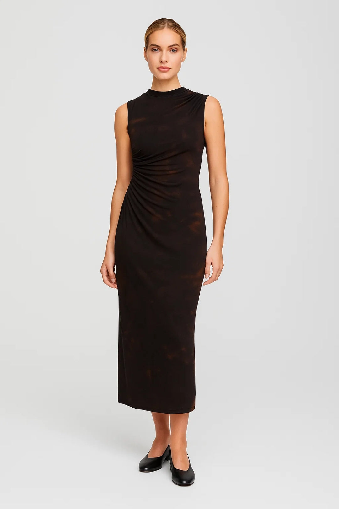 Robe midi Femme - Drapée Col Montant sans Manches | Raffinée