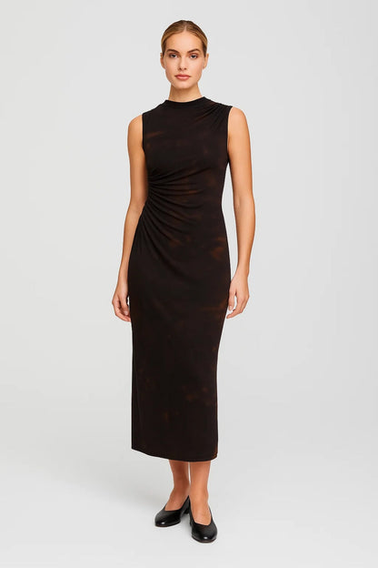 Robe midi Femme - Drapée Col Montant sans Manches | Raffinée