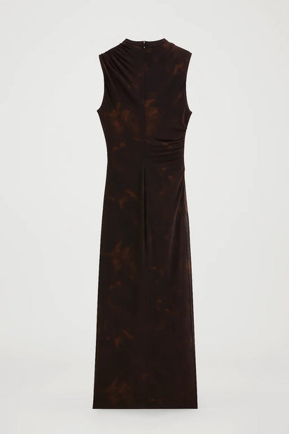 Robe midi Femme - Drapée Col Montant sans Manches | Raffinée