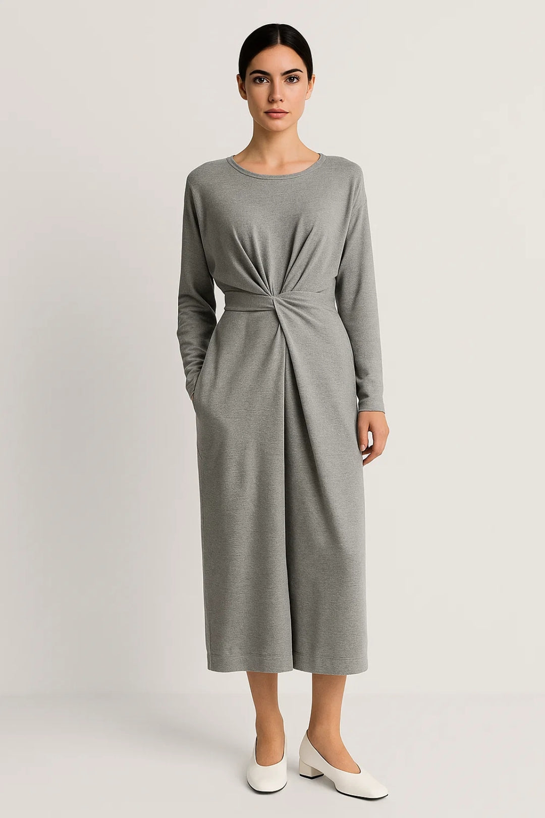 Robe midi Femme - Ceinturée avec Détail Noué | Décontracté