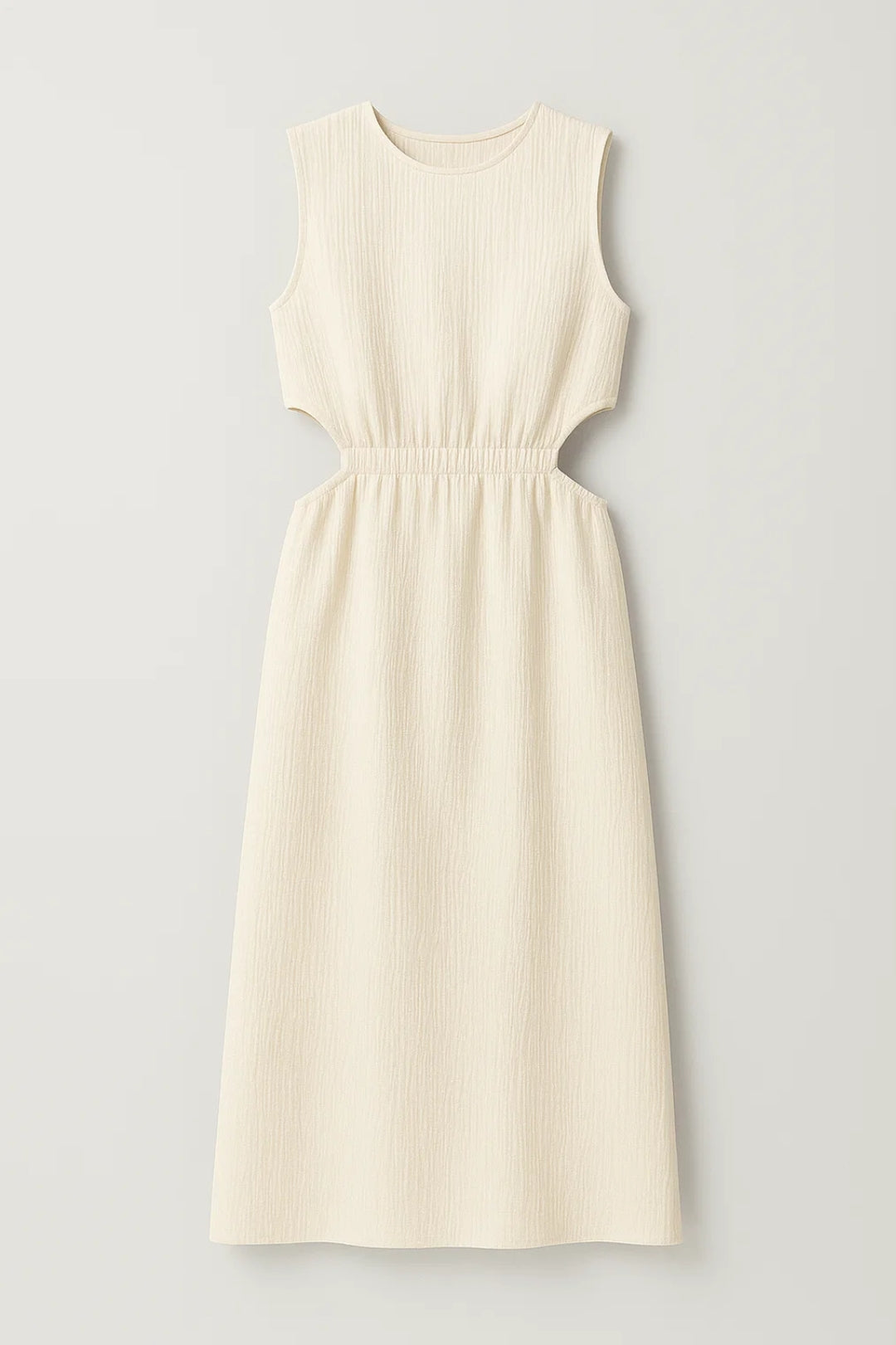 Robe Midi Femme - Découpée Taille Haute avec Détails Côtelés | Moderne