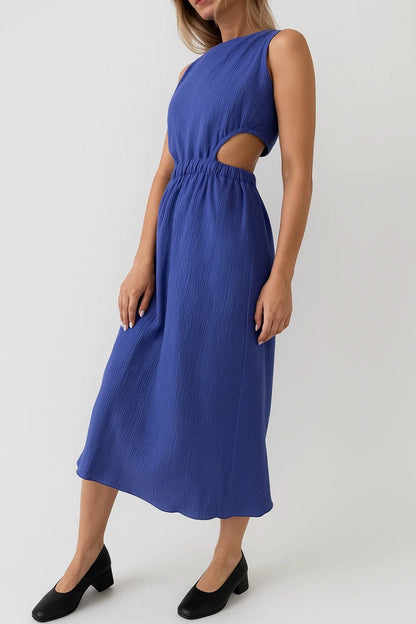 Robe Midi Femme - Découpée Taille Haute avec Détails Côtelés | Moderne