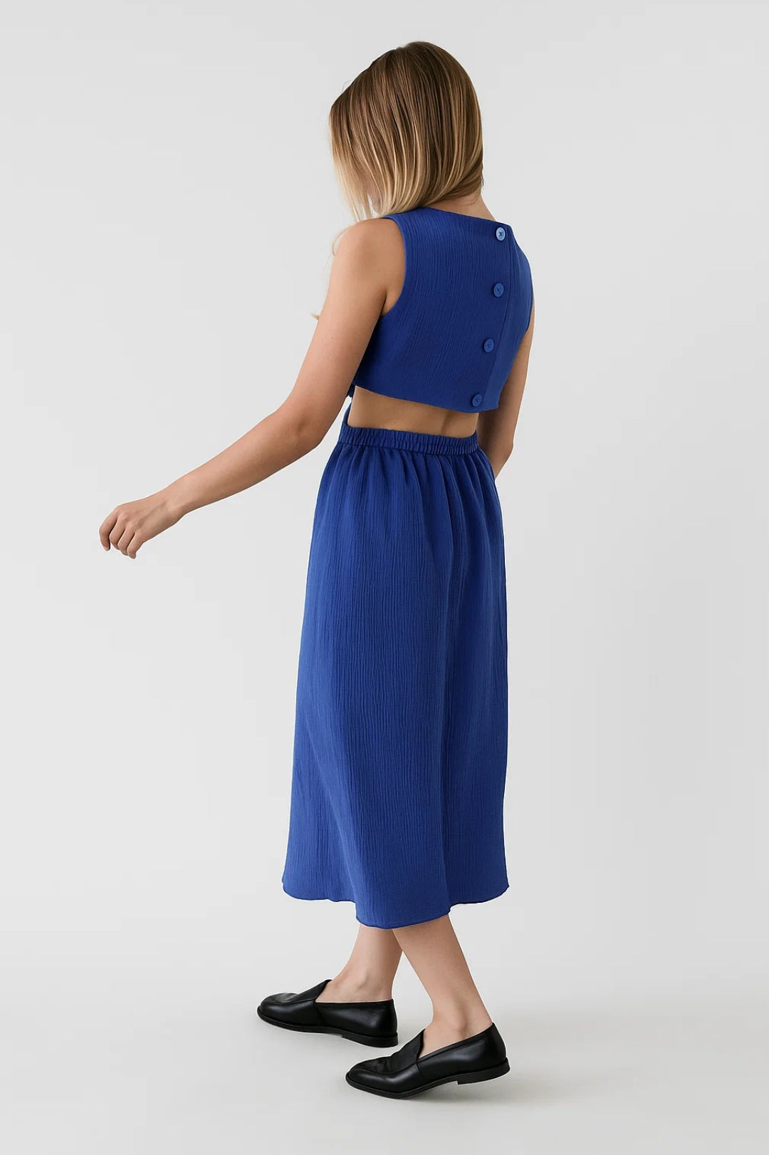 Robe Midi Femme - Découpée Taille Haute avec Détails Côtelés | Moderne