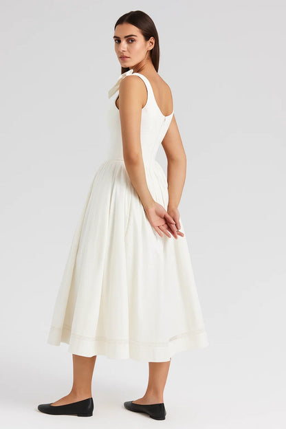 Robe Midi Femme - Bustier Bretelles Noeuds Jupe Évasée Poches | Chic