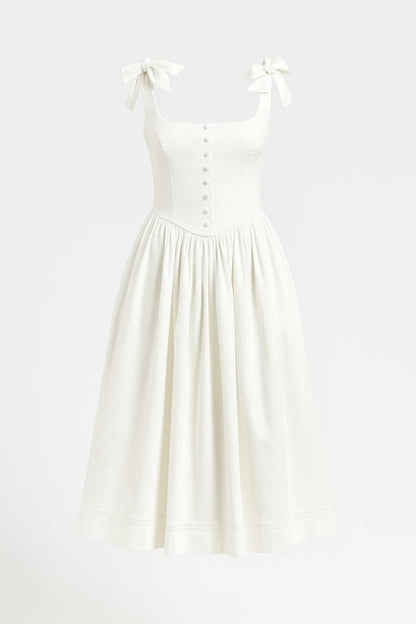 Robe Midi Femme - Bustier Bretelles Noeuds Jupe Évasée Poches | Chic