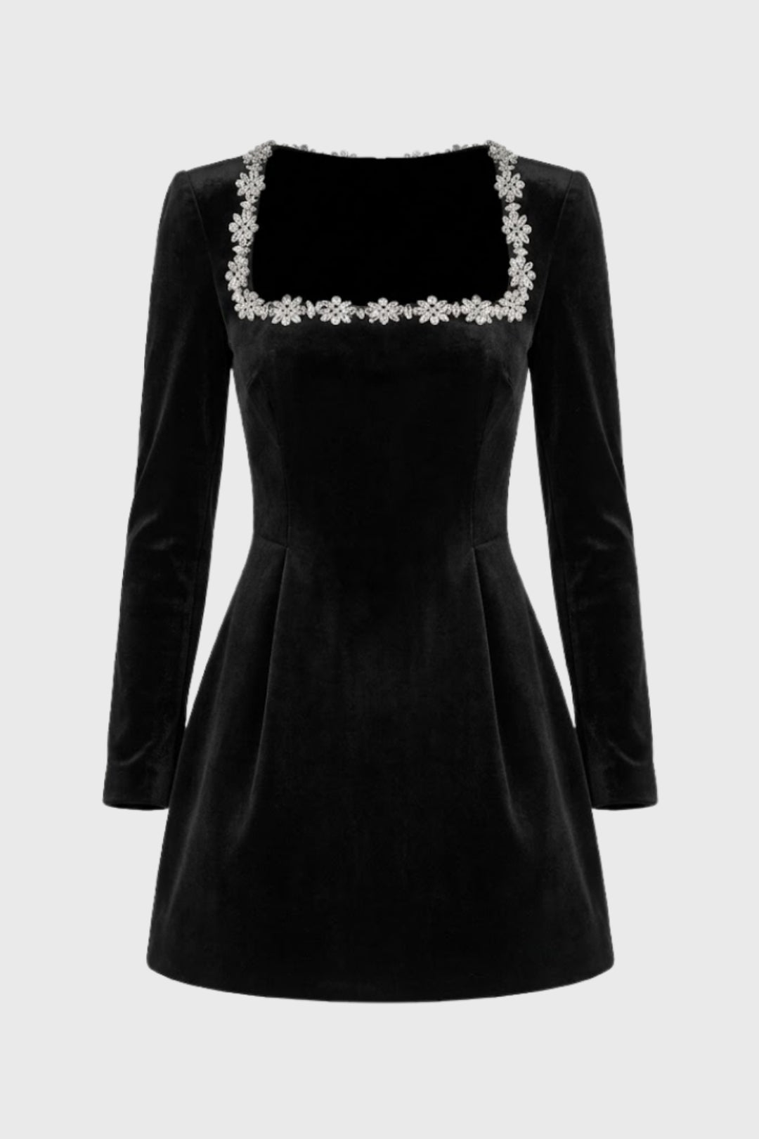 Robe Mini Femme - Manches Longues avec Bordure Cristaux | Soirée