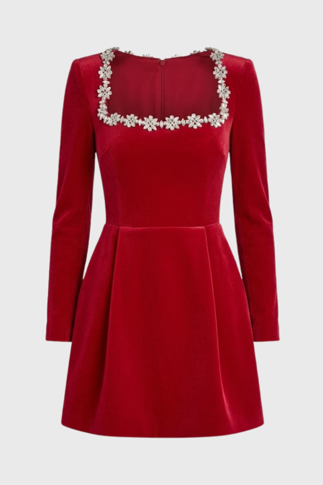 Robe Mini Femme - Manches Longues avec Bordure Cristaux | Soirée