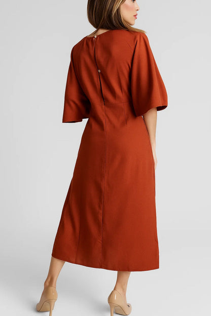 Robe Midi Femme - Col V Manches Kimono Ceinturée | Élégante