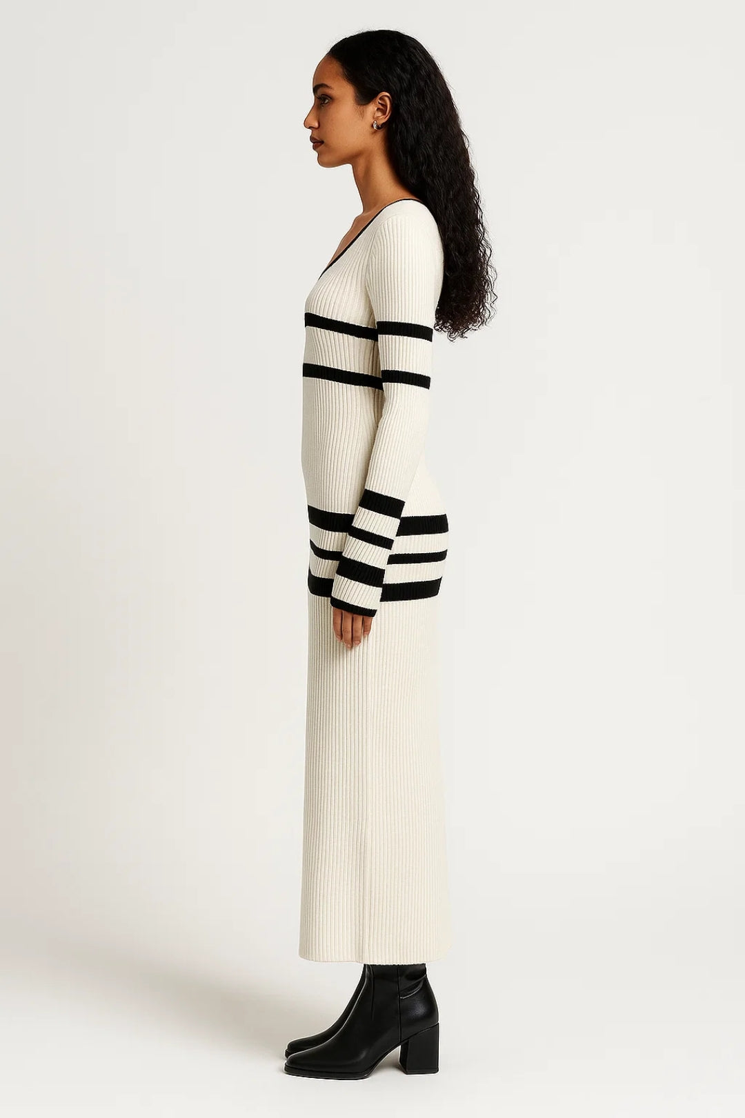 Robe Maxi Femme - Côtelée Rayures | Élégante Moulante