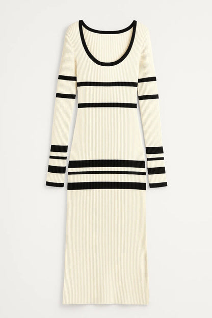 Robe Maxi Femme - Côtelée Rayures | Élégante Moulante