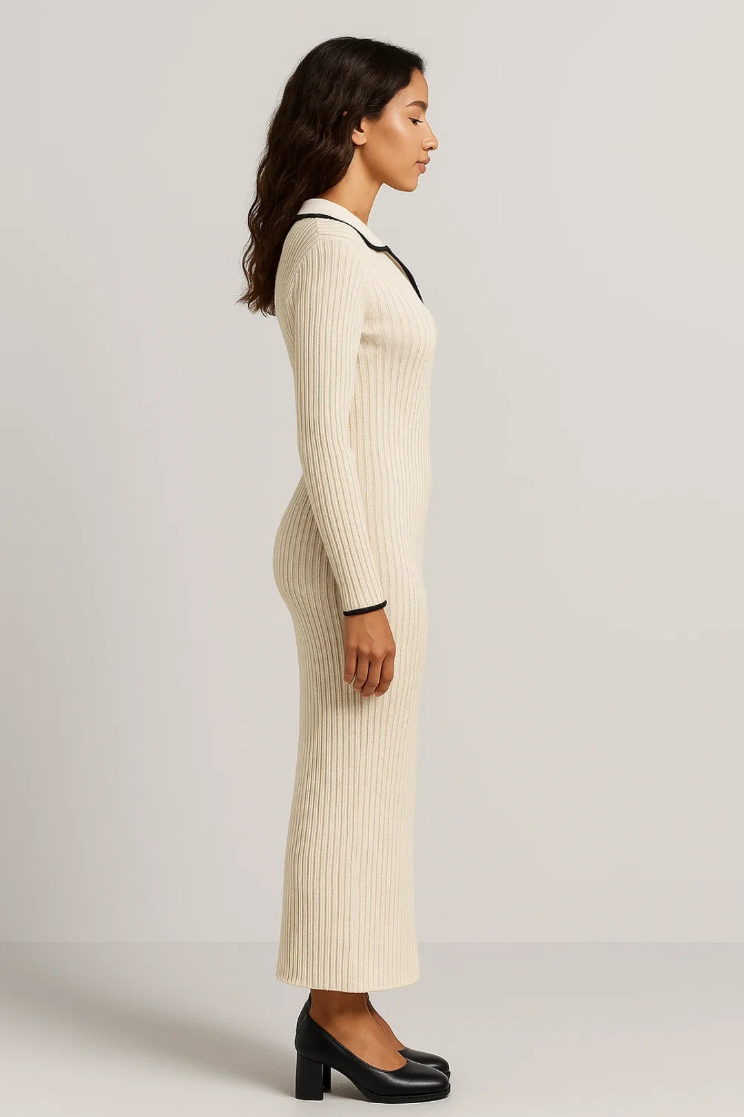 Robe maxi Femme - Côtelée avec Col Polo et Boutons | Chic