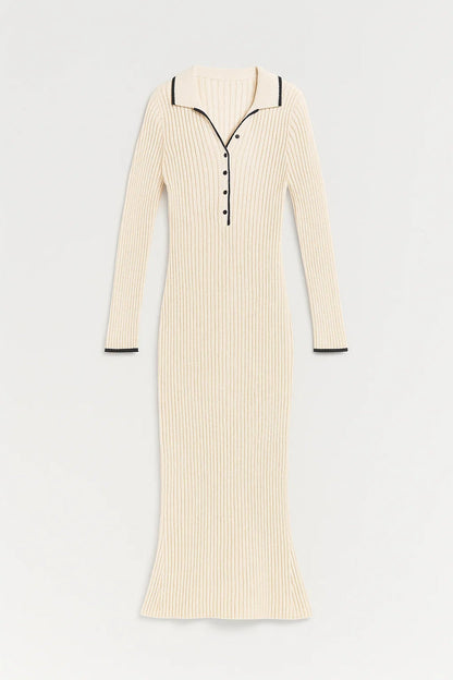 Robe maxi Femme - Côtelée avec Col Polo et Boutons | Chic