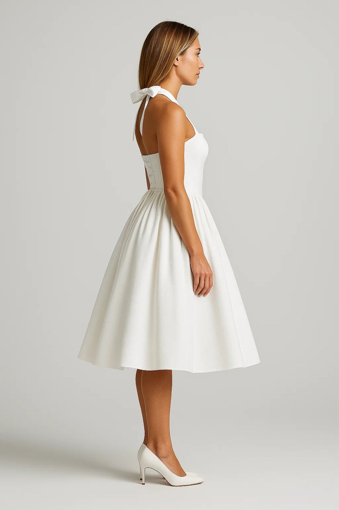 Robe Midi Femme - Halter Dos Nu Jupe Volumineuse | Mariage