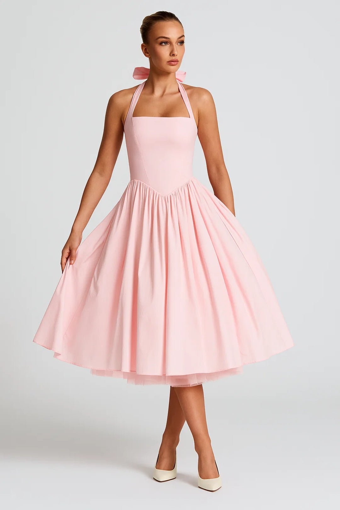 Robe Midi Femme - Halter Dos Nu Jupe Volumineuse | Mariage
