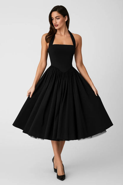 Robe Midi Femme - Halter Dos Nu Jupe Volumineuse | Mariage