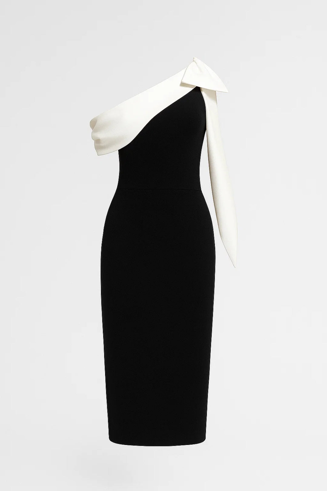 Robe Midi Femme - One Shoulder Moulante avec Noeud Contrasté | Chic