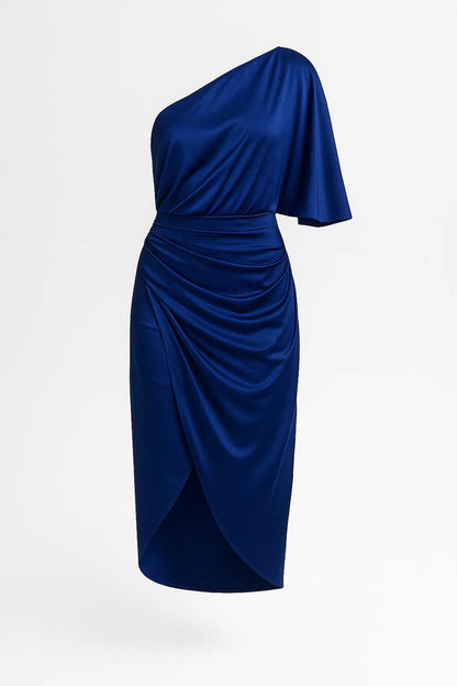 Robe Midi Femme - One Shoulder Drapée avec Fente | Chic