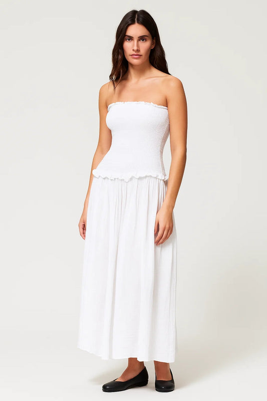 Robe Maxi Femme - Bustier Smocké avec Jupe Fluide | Casual