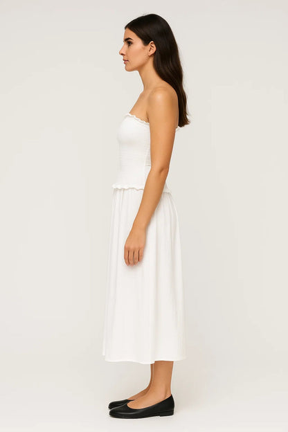 Robe Maxi Femme - Bustier Smocké avec Jupe Fluide | Casual