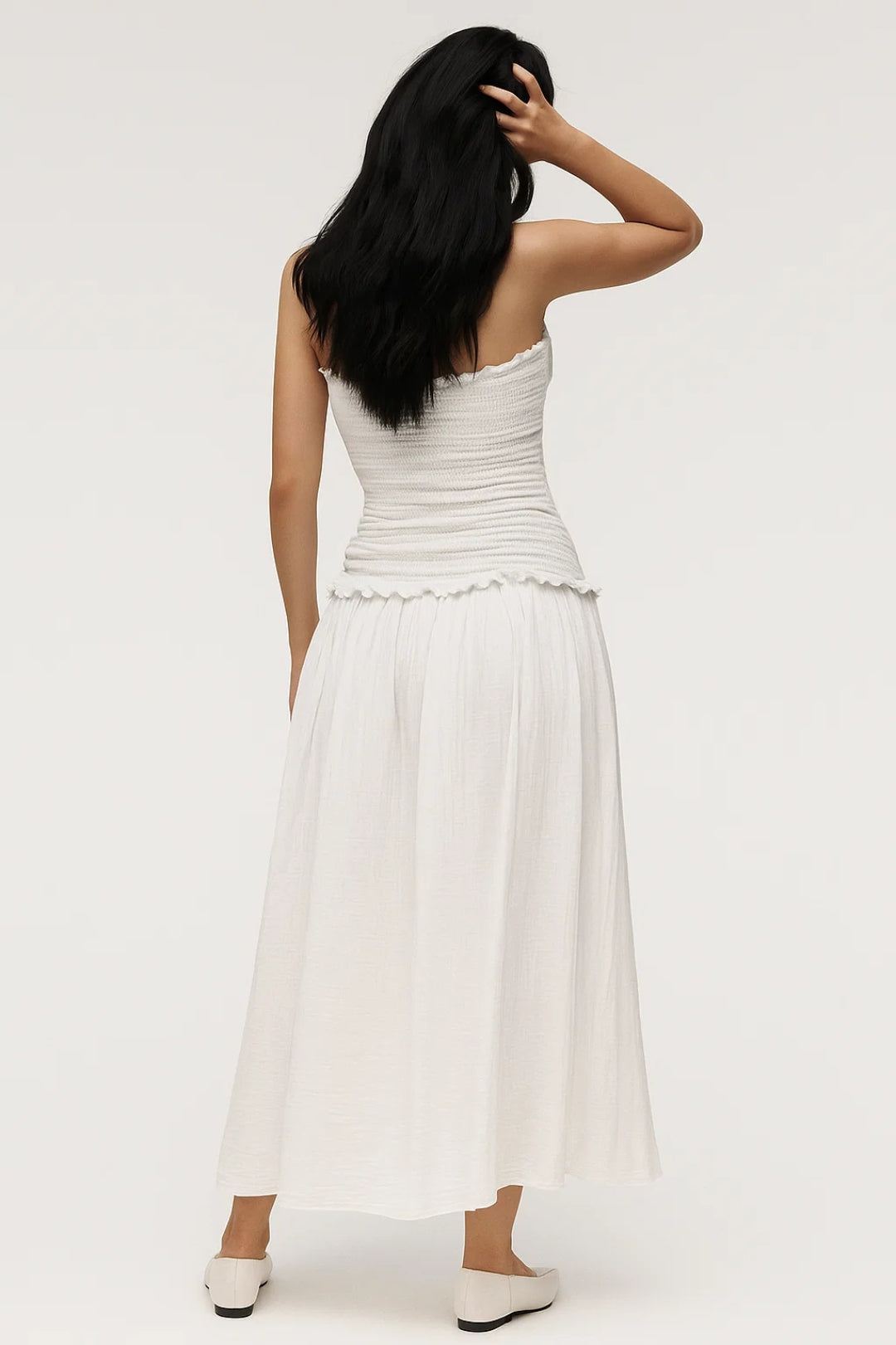 Robe Maxi Femme - Bustier Smocké avec Jupe Fluide | Casual